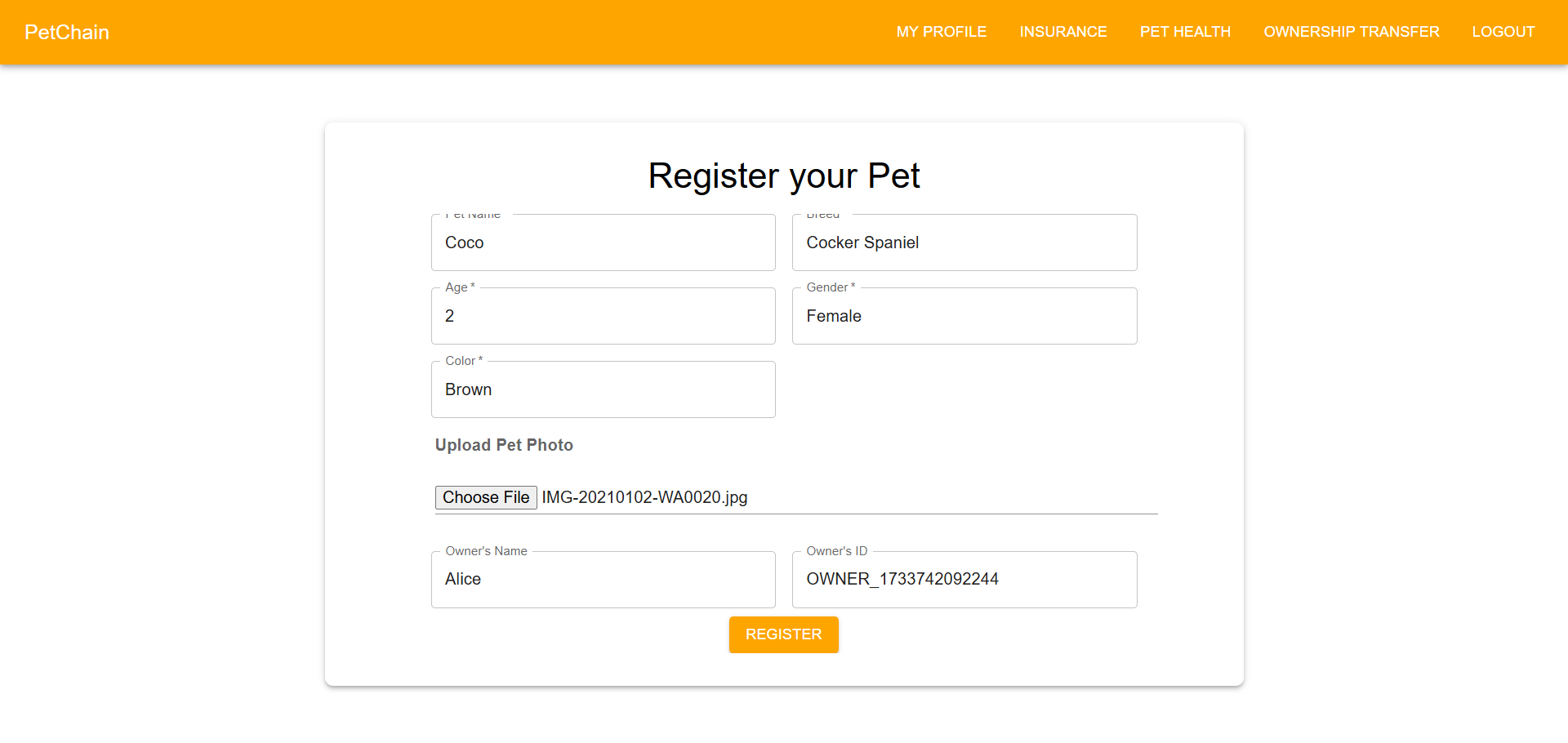 Register Pet